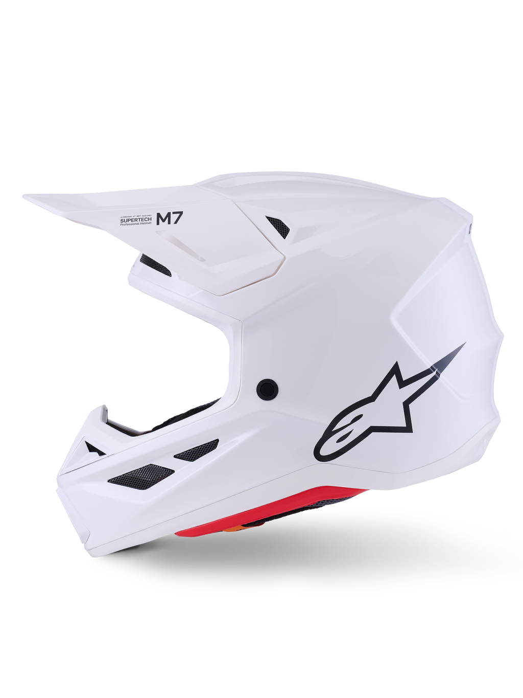 Alpinestars Casco S-M7 Solid ECE 22.06, bianco lucido, casco professionale da motocross fuoristrada, calotta in composito leggero, profilo aerodinamico con ventilazione integrata e visiera regolabile