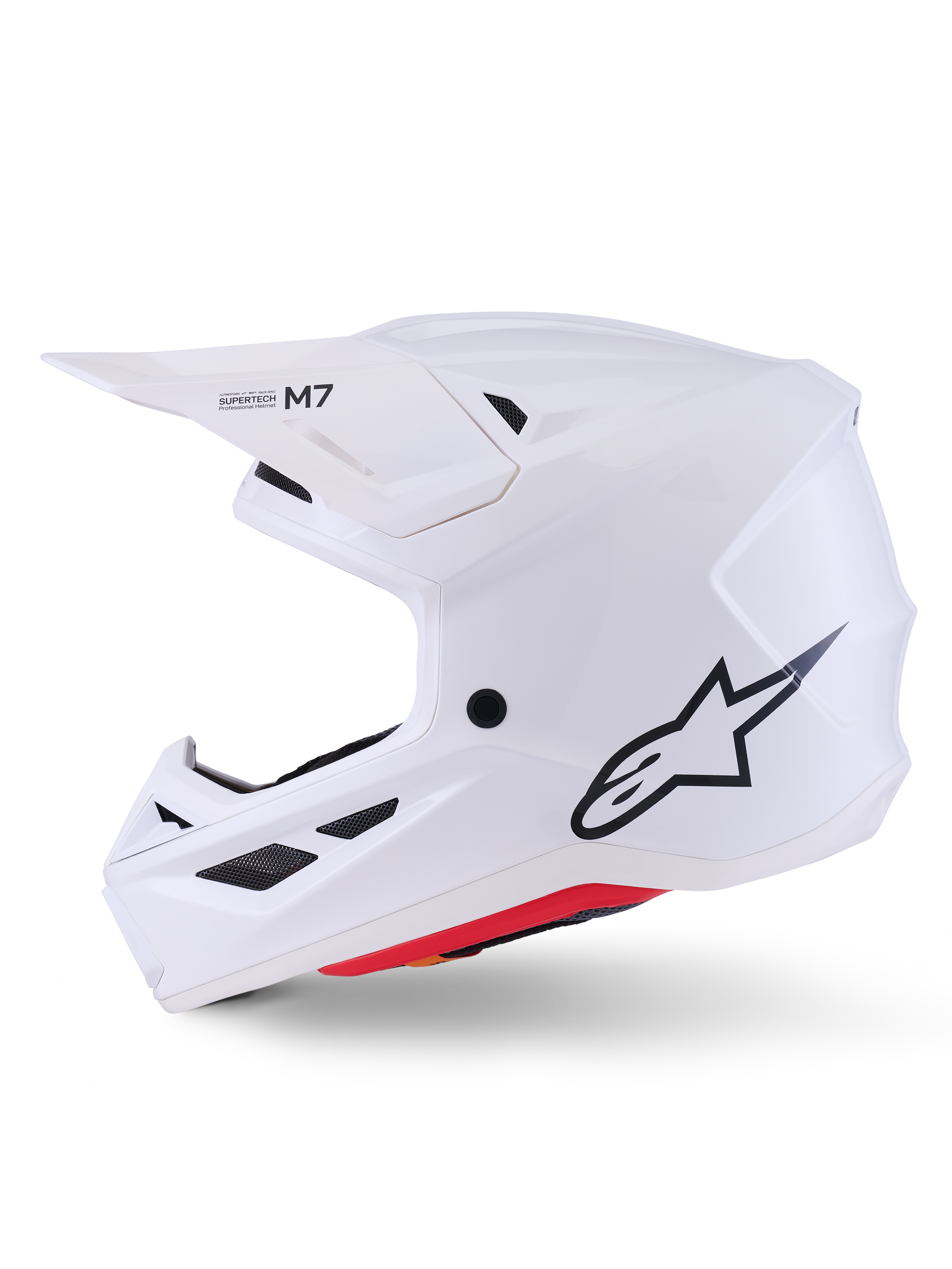 Alpinestars Casco S-M7 Solid ECE 22.06, bianco lucido, casco professionale da motocross fuoristrada, calotta in composito leggero, profilo aerodinamico con ventilazione integrata e visiera regolabile