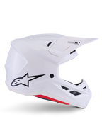 Alpinestars Casco S-M7 Solid ECE 22.06, casco da motocross, bianco lucido, design aerodinamico e angolare con griglie di ventilazione nere, con logo a stella nero e marchio M7, protezione professionale per corse off-road