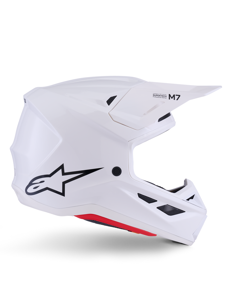 Alpinestars Casco S-M7 Solid ECE 22.06, casco da motocross, bianco lucido, design aerodinamico e angolare con griglie di ventilazione nere, con logo a stella nero e marchio M7, protezione professionale per corse off-road