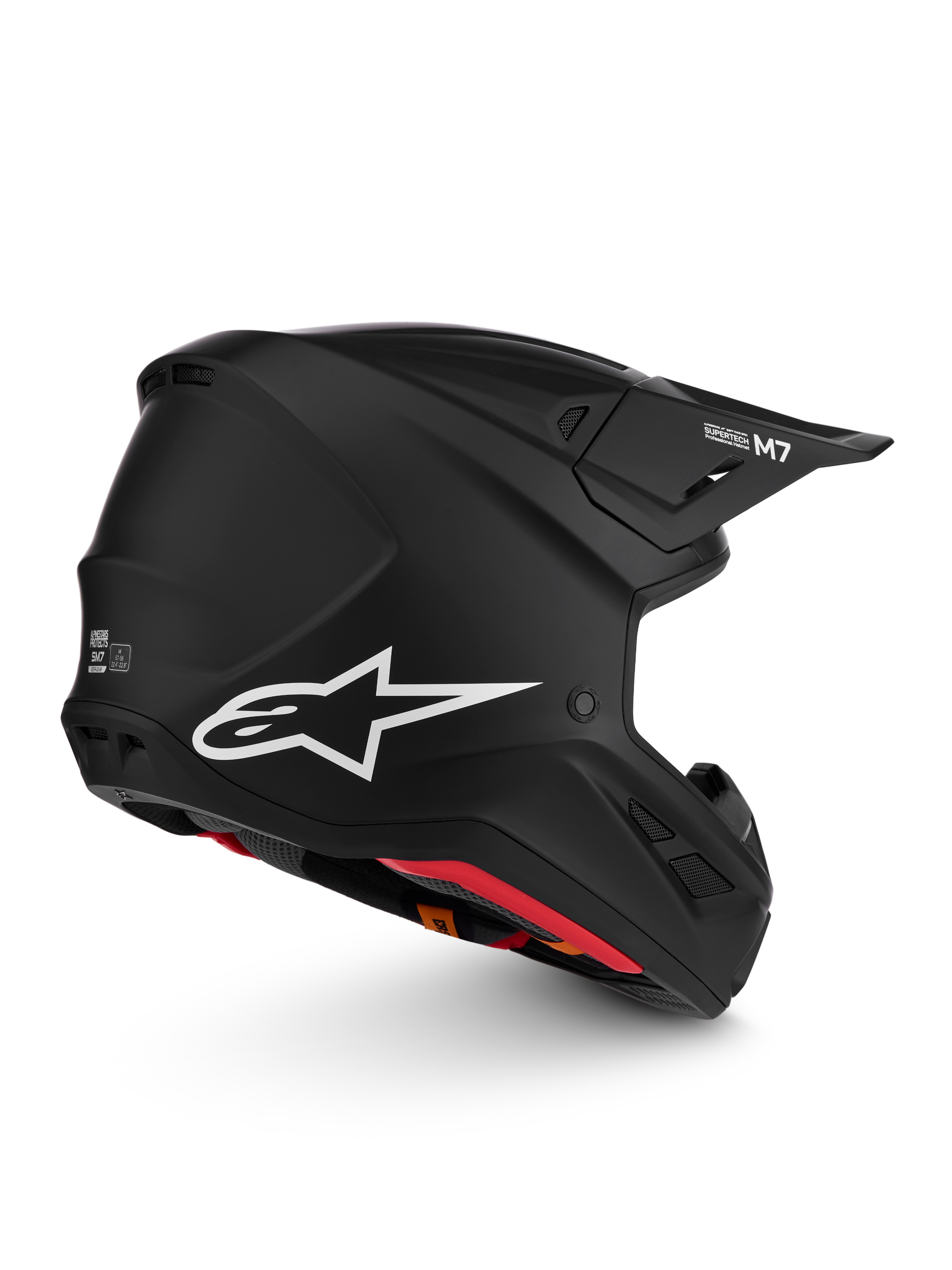 Alpinestars S-M7 Solid ECE06, casco da motocross nero opaco con logo a stella bianco, design aerodinamico con ventilazione superiore, certificato CE