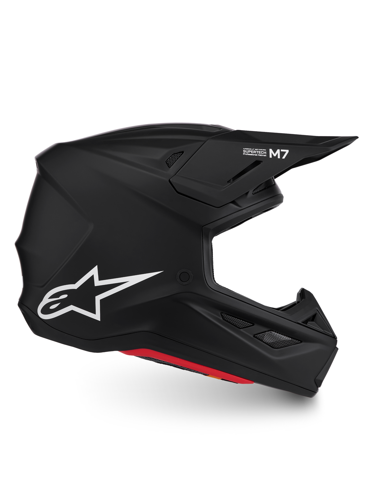 Alpinestars Casco S-M7 Solid ECE06, casco da motocross nero opaco, calotta aerodinamica in materiale composito, logo bianco, certificato ECE 22.06 per fuoristrada.
