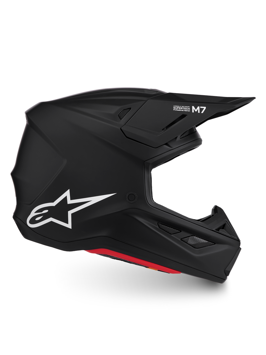 Alpinestars Casco S-M7 Solid ECE06, casco da motocross nero opaco, calotta aerodinamica in materiale composito, logo bianco, certificato ECE 22.06 per fuoristrada.