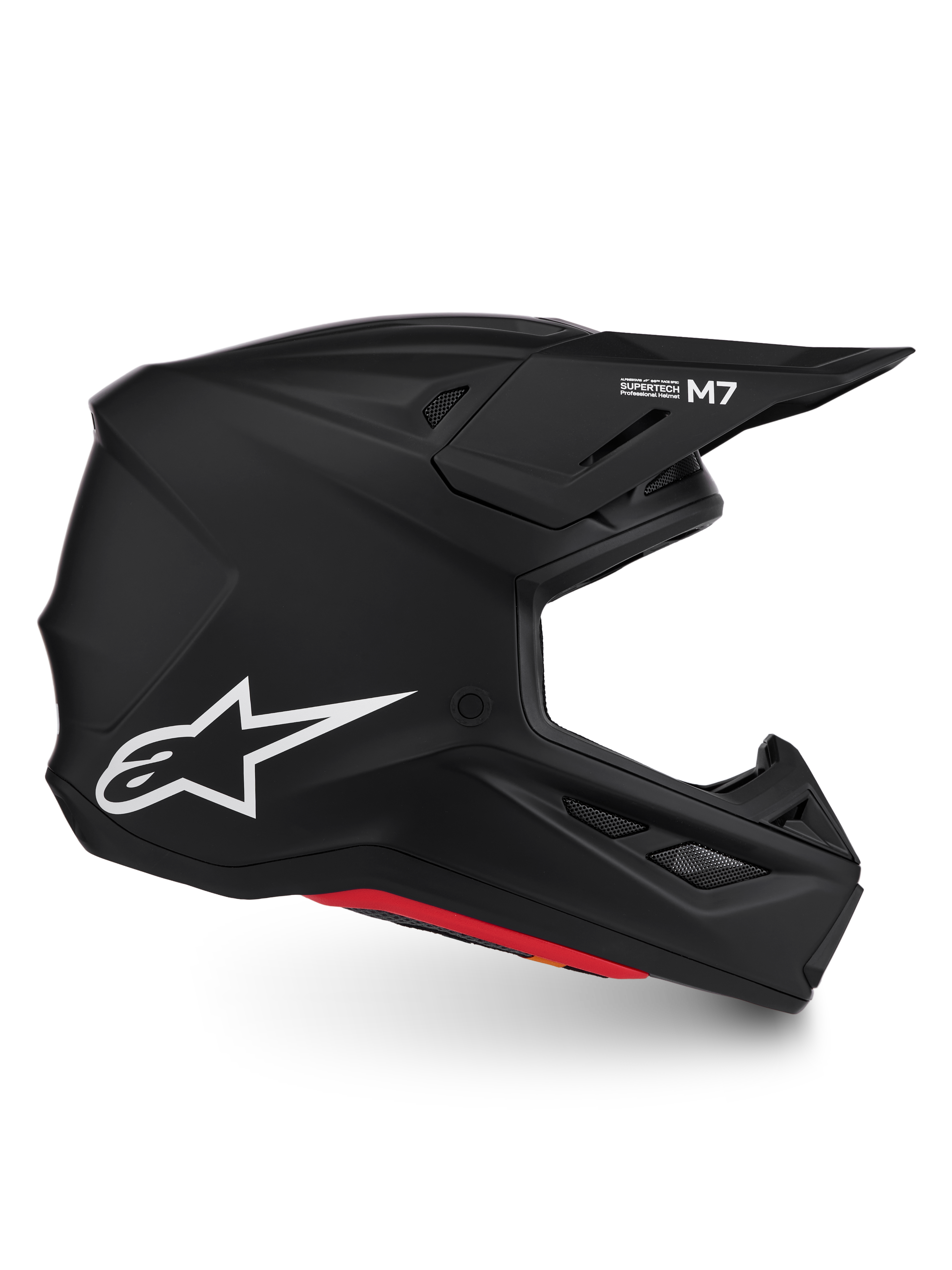 Alpinestars Casco S-M7 Solid ECE06, casco da motocross nero opaco, calotta aerodinamica in materiale composito, logo bianco, certificato ECE 22.06 per fuoristrada.