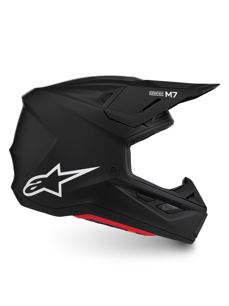 Alpinestars Casco S-M7 Solid ECE06, casco da motocross nero opaco, calotta aerodinamica in materiale composito, logo bianco, certificato ECE 22.06 per fuoristrada.