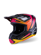Alpinestars S-M7 Rise Helmet, casco da motocross, nero giallo e rosa lucido, caratterizzato da una calotta aerodinamica in composito con grafiche sfumate vivaci, loghi Alpinestars bianchi e numerose prese d'aria per le gare fuoristrada.