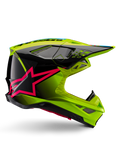 Casco Alpinestars Supertech M10 Unite, casco da motocross, giallo fluo e nero con grafiche a stella rosa Diva, design aerodinamico lucido con molteplici prese d'aria, certificato ECE 22.06