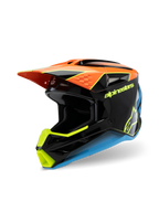 Alpinestars S-M3 Youth Fray Helmet, casco da motocross, nero, arancione, giallo e blu, con finitura lucida, visiera aerodinamica e loghi evidenti per corse fuoristrada per ragazzi