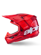 Casco Alpinestars S-M7 Core, rosso lucido con accenti geometrici, casco da motocross, vista laterale, calotta aerodinamica con prese d'aria e loghi bianchi, equipaggiamento professionale per fuoristrada