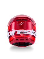 Casco Alpinestars S-M7 Core, rosso lucido, vista posteriore con grande marchio Alpinestars bianco, calotta aerodinamica con porte di ventilazione integrate, protezione professionale per la testa da motocross