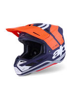 Alpinestars S-M7 Core Helmet ECE 22.06, casco da motocross, arancione e blu navy opaco, con branding bianco, calotta aerodinamica con ventilazione integrata, visiera arancione e costruzione professionale per corse off-road.