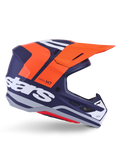 Alpinestars S-M7 Core Helmet ECE 22.06, casco da motocross, blu scuro opaco con vivaci dettagli arancione e bianco, visiera arancione, profilo aerodinamico con prese d'aria a rete, certificato ECE 22.06