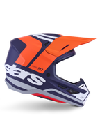Alpinestars S-M7 Core Helmet ECE 22.06, casco da motocross, blu scuro opaco con vivaci dettagli arancione e bianco, visiera arancione, profilo aerodinamico con prese d'aria a rete, certificato ECE 22.06