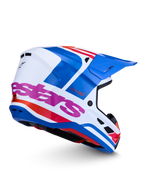 Alpinestars casco S-M7 Core ECE06, casco da motocross bianco e blu con dettagli rosa, certificato ECE 22.06 per fuoristrada