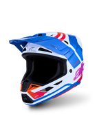 Alpinestars casco S-M7 Core ECE06, casco da motocross blu e bianco con grafiche lucide arancioni e rosa, certificato ECE