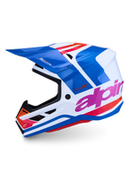 Alpinestars casco S-M7 Core ECE06, casco da motocross, bianco e blu lucido con dettagli rosa e arancione, certificato ECE.