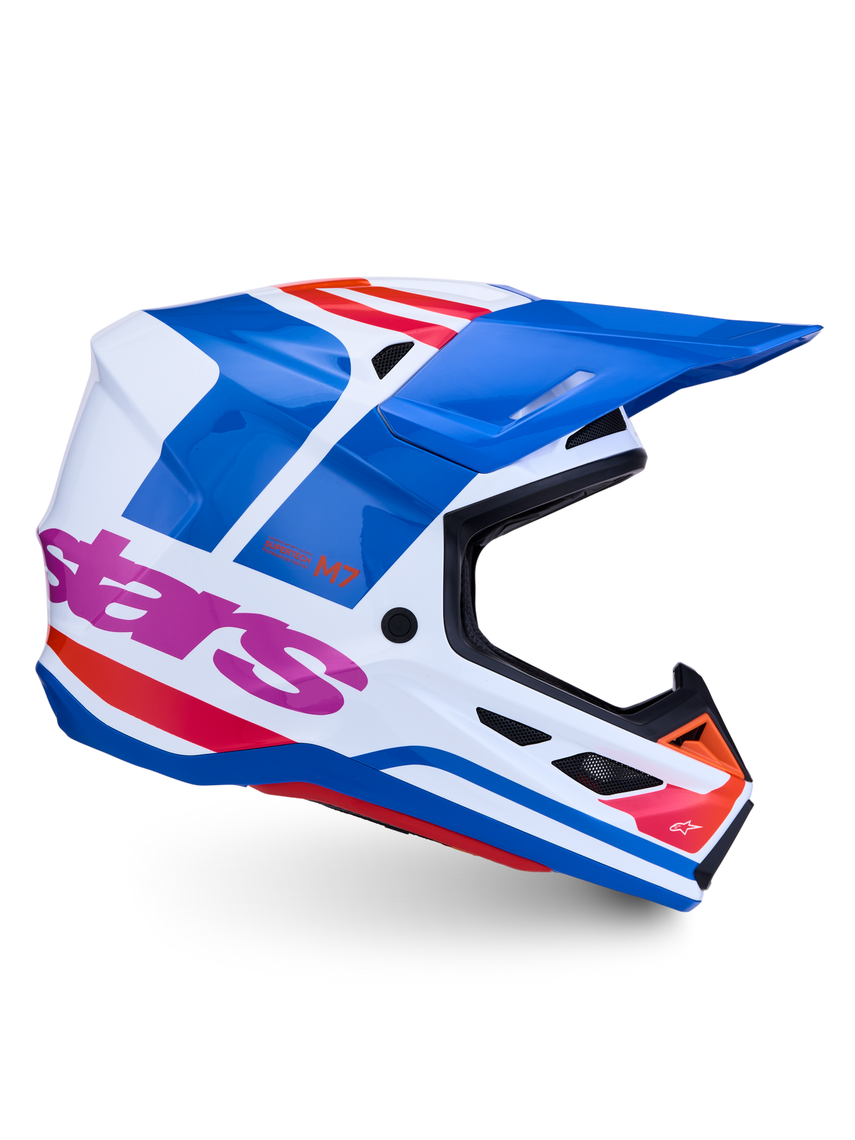 Alpinestars Casco S-M7 Core ECE06, casco da motocross off-road, finitura lucida bianca, blu e rosa, certificato ECE 22.06