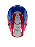 Casco Alpinestars Supertech M10 Aeon, casco da motocross, rosso e blu lucido, vista dall'alto con pannello centrale argento e marchio M10, calotta aerodinamica con accenti rossi e blu, prese d'aria in rete, protezione per la testa ad alte prestazioni