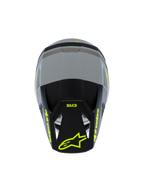 Alpinestars S-M3 Youth Radium Helmet ECE 22.06, casco da motocross, grigio opaco e nero con accenti giallo fluo, vista dall'alto con logo Alpinestars e SM3, protezione per la testa off-road per ragazzi