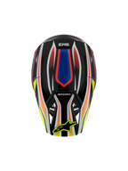 Alpinestars Casco S-M3 Youth Wurx ECE 22.06, casco da motocross, nero con grafiche vivaci rosse, blu e gialle, vista dall'alto con logo SM3 e logo Alpinestars giallo sulla visiera, equipaggiamento protettivo per fuoristrada