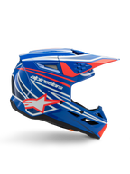 Alpinestars S-M3 Youth Wurx Helmet, casco da motocross per ragazzi, blu con grafiche rosse e bianche, profilo laterale con visiera aerodinamica, aperture di ventilazione e logo a stella, finitura lucida, certificato ECE 22.06