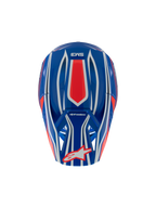 Casco Alpinestars S-M3 Youth Wurx, casco da motocross, blu, rosso, bianco e nero lucido, vista dall'alto che mostra motivi grafici rossi e bianchi, logo Alpinestars sulla visiera, protezione per la testa specializzata per il fuoristrada per ragazzi.