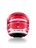 Casco Alpinestars S-M7 Deed, vista posteriore, rosso, nero e bianco lucido, con calotta aerodinamica in composito, prese d'aria posteriori e marchio Alpinestars, protezione professionale per la testa da motocross