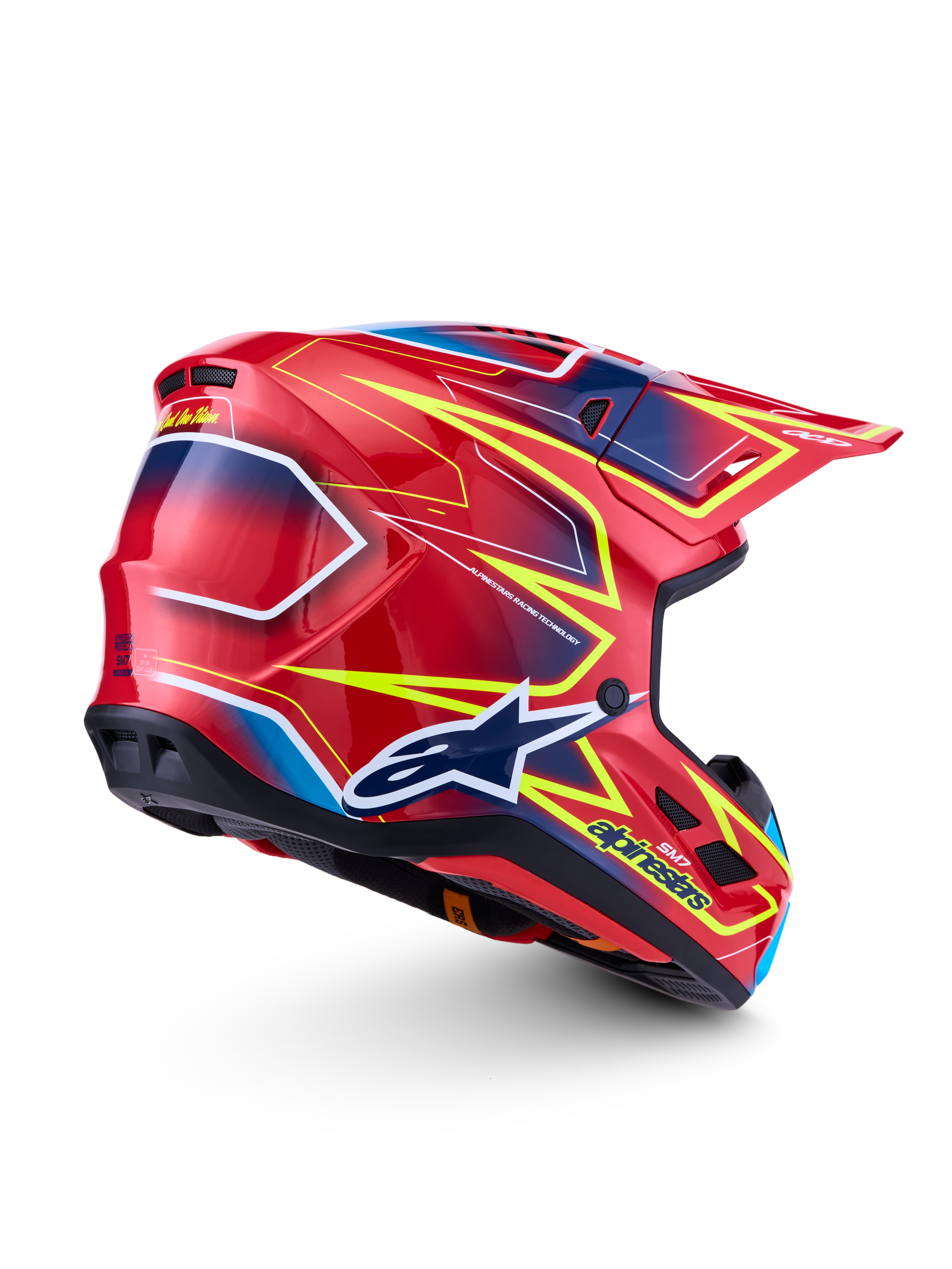 Alpinestars casco S-M7 Cast ECE06, casco da motocross racing rosso e giallo fluo, certificato ECE 22.06 per gare off-road