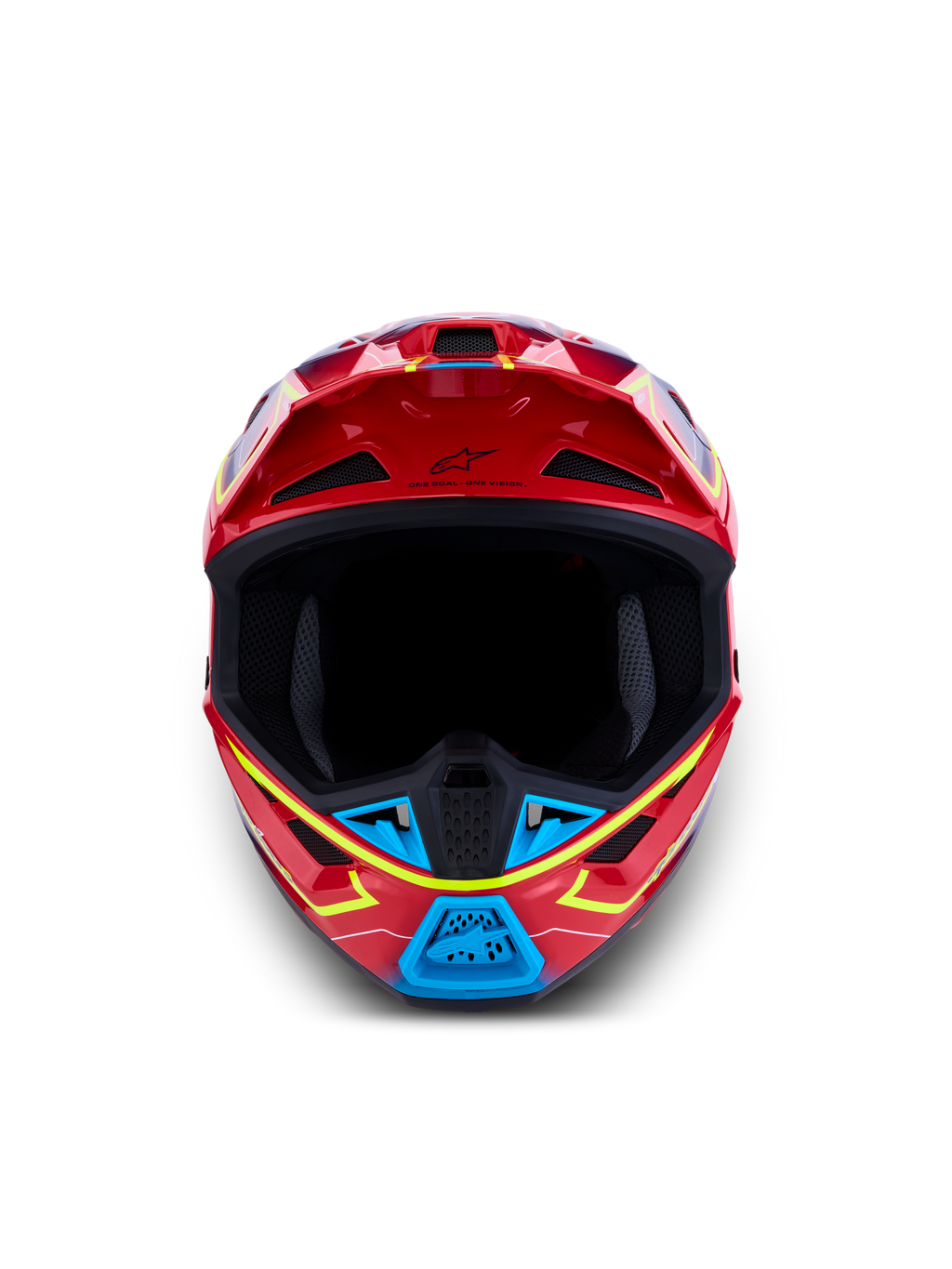 Alpinestars Casco S-M7 Cast ECE06, casco da motocross, rosso lucido, blu e giallo fluo, certificato ECE 22.06.