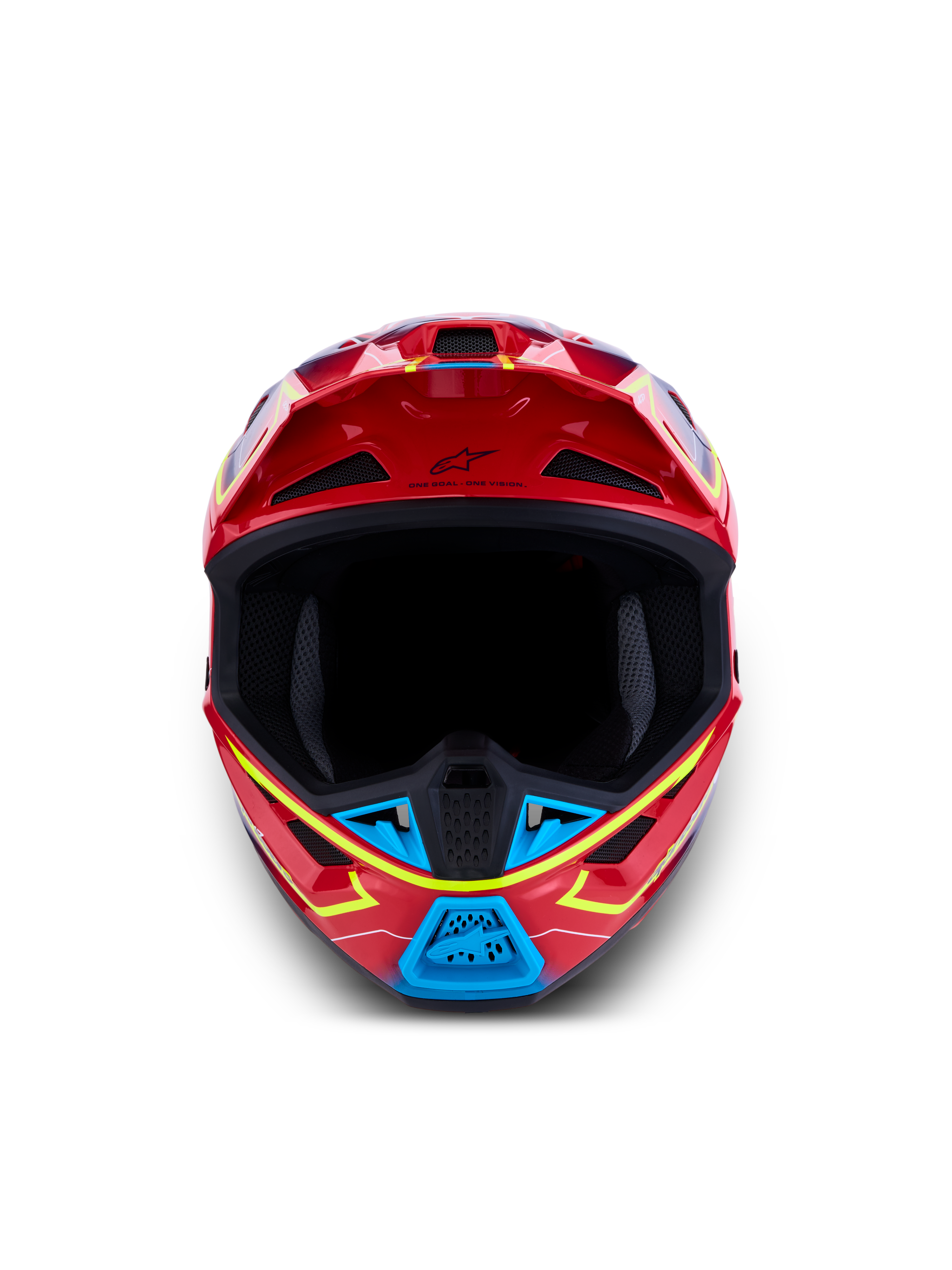 Alpinestars Casco S-M7 Cast ECE06, casco da motocross, rosso lucido, blu e giallo fluo, certificato ECE 22.06.