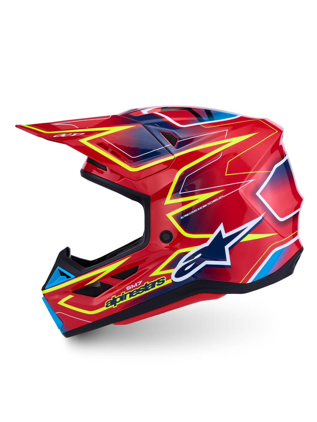 Alpinestars casco S-M7 Cast ECE06, casco da motocross rosso e giallo fluo con calotta aerodinamica, certificato ECE 22.06, ideale per off-road