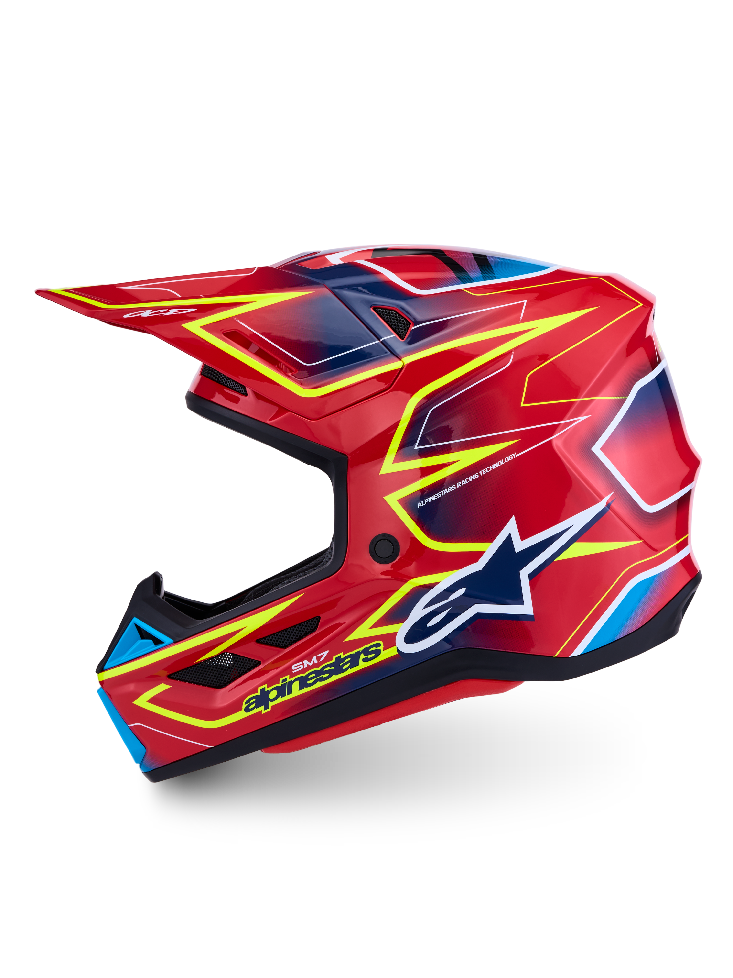 Alpinestars casco S-M7 Cast ECE06, casco da motocross rosso e giallo fluo con calotta aerodinamica, certificato ECE 22.06, ideale per off-road