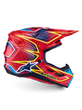 Alpinestars S-M7 Cast, casco da motocross rosso lucido, giallo fluo e blu, calotta aerodinamica certificata ECE 22.06.