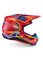 Alpinestars S-M7 Cast, casco da motocross rosso lucido, giallo fluo e blu, calotta aerodinamica certificata ECE 22.06.
