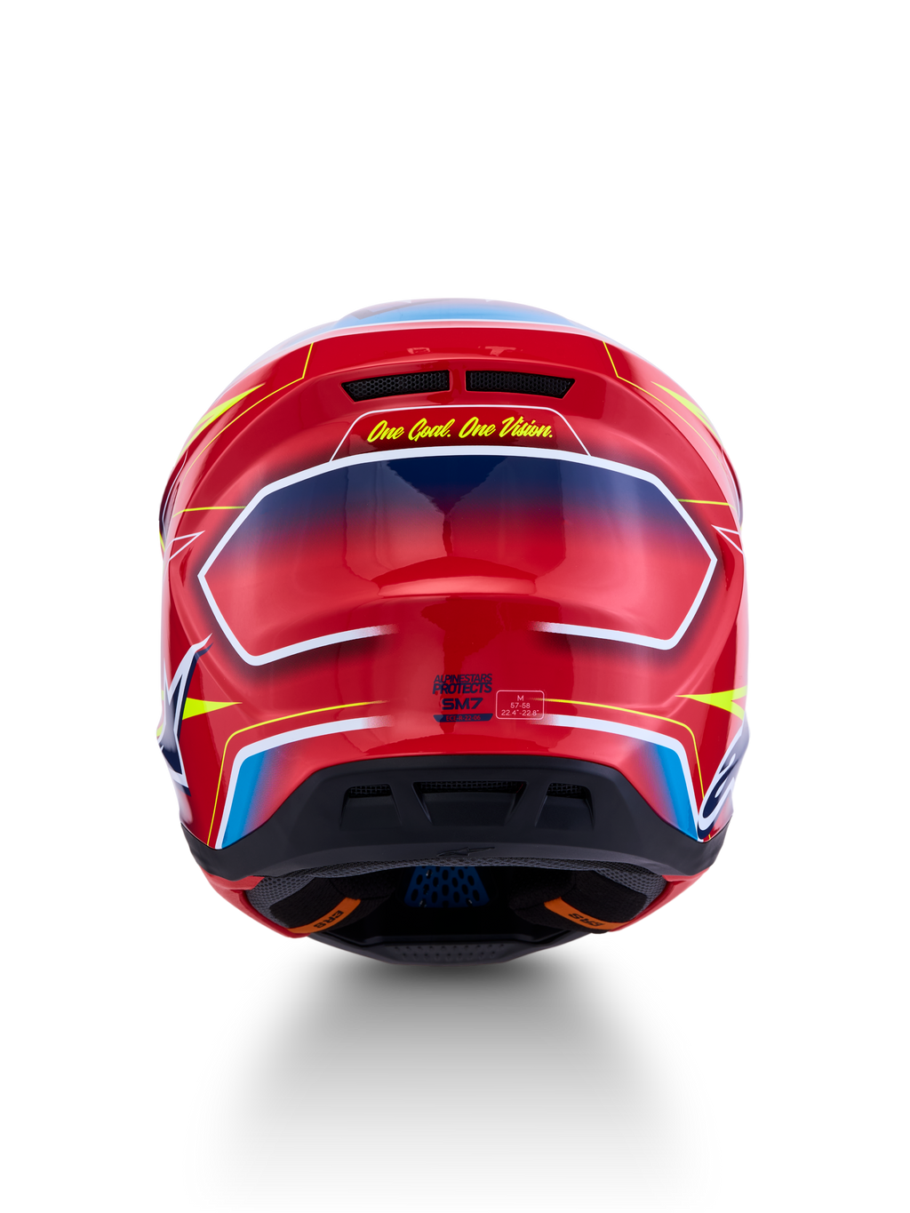 Alpinestars Casco S-M7 Cast ECE06, casco da motocross rosso e blu lucido con profilo aerodinamico e certificato ECE 22.06.