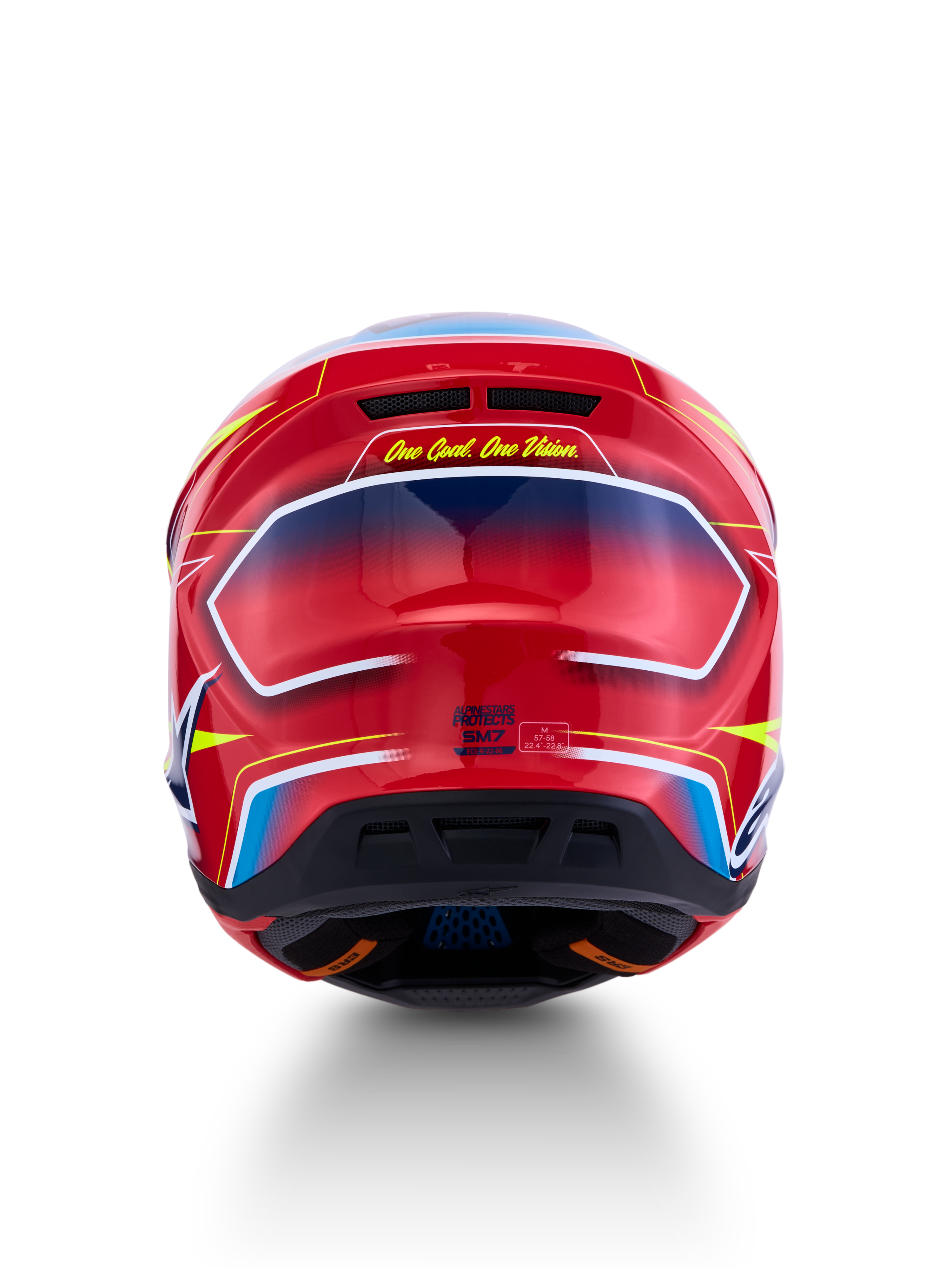 Alpinestars Casco S-M7 Cast ECE06, casco da motocross rosso e blu lucido con profilo aerodinamico e certificato ECE 22.06.