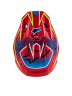 Alpinestars Casco S-M7 Cast ECE06, casco da motocross, rosso, giallo fluo e blu lucido, ECE 22.06, vista dall'alto.
