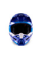 Casco Yamaha S-M3 ECE 22.06, casco da motocross, blu e bianco lucido, vista frontale che mette in evidenza la mentoniera protettiva con logo Yamaha e diverse prese d'aria