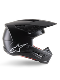 Casco Alpinestars S-M5 Solid, casco da motocross, nero opaco, con logo Alpinestars a stella bianco e rivestimento interno rosso, design aerodinamico con prese d'aria multiple e visiera lunga, protezione off-road certificata ECE 22.06