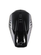 Alpinestars S-M5 Solid Helmet ECE 22.06, casco da motocross, nero opaco, vista dall'alto che mostra la calotta aerodinamica con scanalature di ventilazione, visiera con prese d'aria e logo Alpinestars, elegante finitura opaca progettata per corse off-road