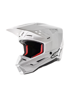 Alpinestars S-M5 Solid Helmet ECE 22.06, casco da motocross, bianco lucido, con imbottitura interna rossa, logo Alpinestars nero, visiera aerodinamica e prese d'aria multiple per la protezione nel racing fuoristrada