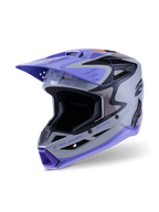 Alpinestars Casco S-M3 Jettson Youth ECE 22.06, casco da motocross, grigio, viola e nero lucido, con visiera e mentoniera viola, calotta aerodinamica con porte di ventilazione a rete, grafiche audaci per corse fuoristrada giovanili