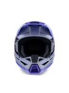 Alpinestars Casco S-M3 Jettson Ragazzo, casco da motocross, finitura lucida grigio, viola e nero, vista frontale con ampia apertura per la maschera e mentoniera ventilata, protezione professionale per la testa fuoristrada