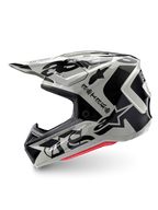 Alpinestars Casco S-M7 Wolf Dust Edizione Limitata, casco da motocross, Dune Black Glossy, calotta bianco sporco con loghi ASTARS gotici neri e motivi grafici, imbottitura interna rossa visibile, profilo aerodinamico per corse fuoristrada