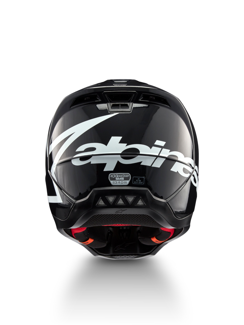 Alpinestars Casco S-M5 Corp, casco da motocross grigio scuro lucido, vista posteriore con logo bianco, certificato ECE 22.06