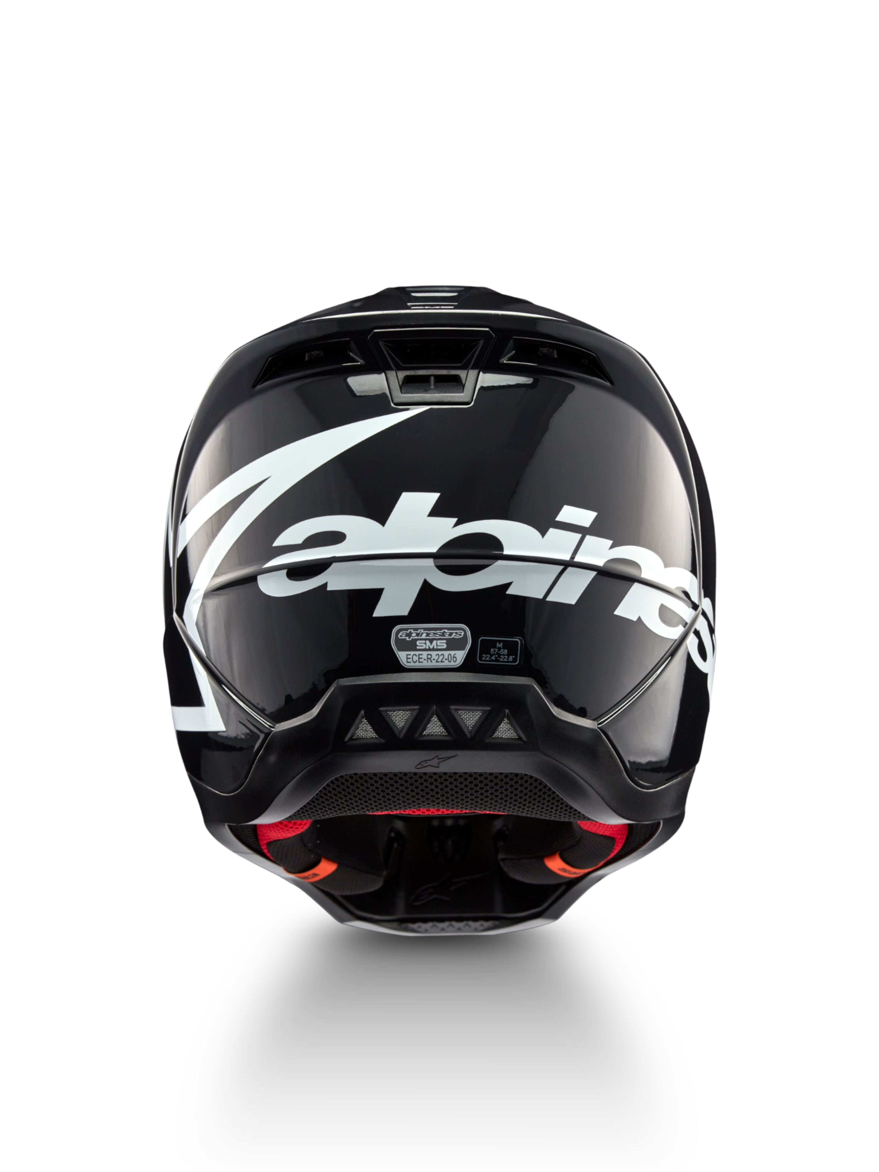 Alpinestars Casco S-M5 Corp, casco da motocross grigio scuro lucido, vista posteriore con logo bianco, certificato ECE 22.06