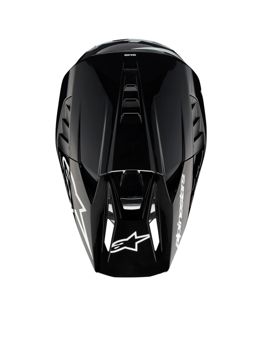 Alpinestars casco S-M5 Corp, casco da motocross grigio scuro lucido, ECE 22.06, vista dall'alto con ventilazione.