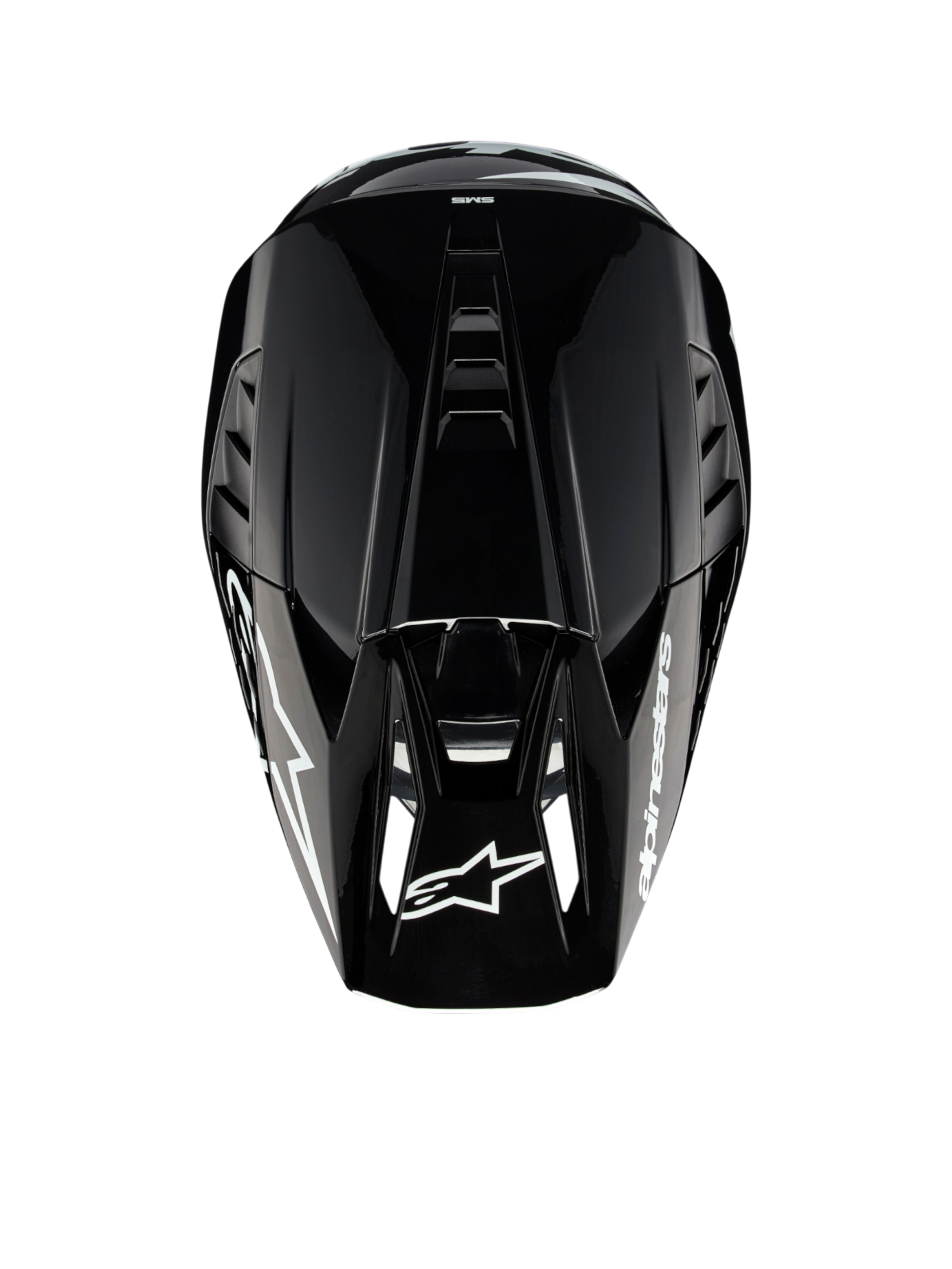Alpinestars casco S-M5 Corp, casco da motocross grigio scuro lucido, ECE 22.06, vista dall'alto con ventilazione.