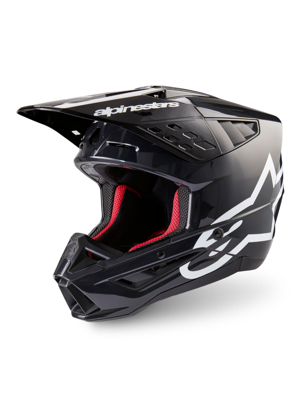 Alpinestars Casco S-M5 Corp, casco motocross grigio scuro lucido e bianco, interni rossi, certificato ECE 22.06