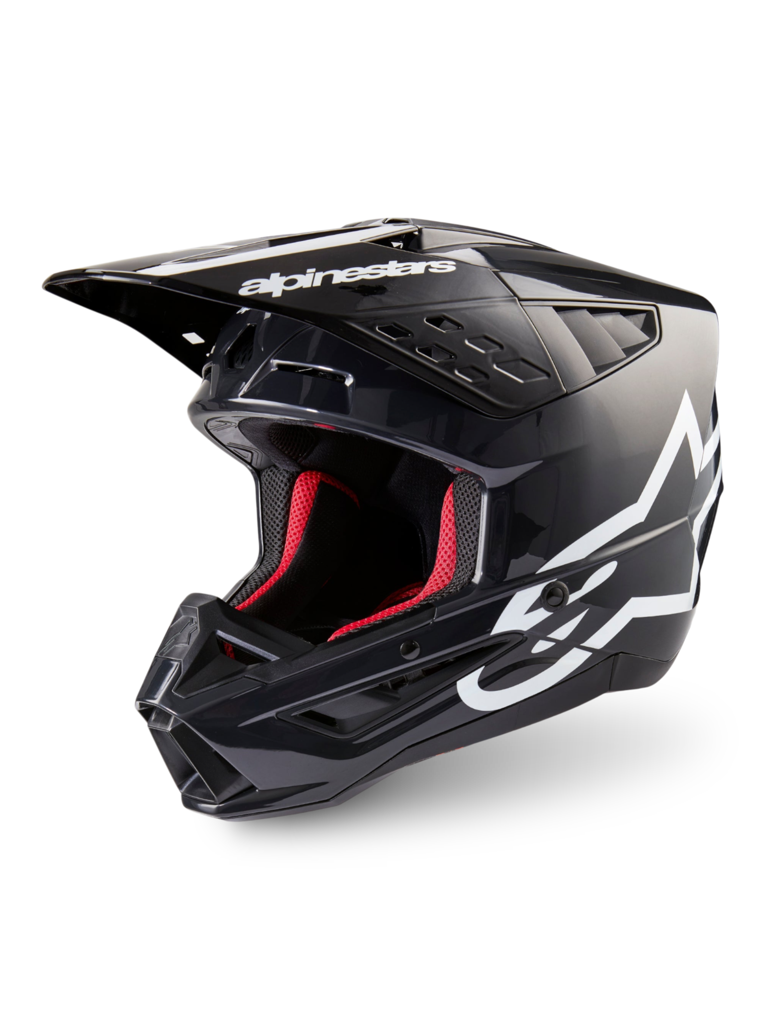 Alpinestars Casco S-M5 Corp, casco motocross grigio scuro lucido e bianco, interni rossi, certificato ECE 22.06
